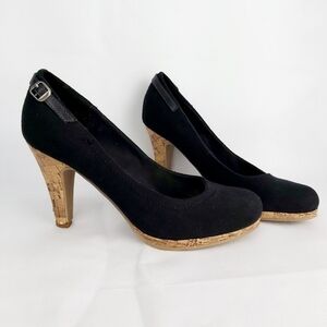 𝅺Salon Six heeled black canvas shoes cork heel size 9